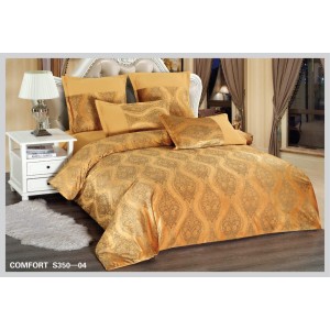 Lenjerie de Pat dublu, din Catifea Royală Velvetto, East Comfort, 6 piese – Răsfăț Premium și Confort de Lux, Cu Tehnologie de Broderie Digitală, Mustar