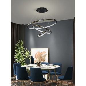 Lustra LED Tip Pendul RFAN, Model R9071/3, Cu Telecomanda, 3 Tipuri De Lumina, Inaltime Reglabila, 148W, Negru/Auriu