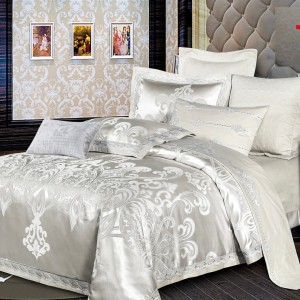 Lenjerie de Pat Dublu, Jacquard Premium Satinat, Set 6 Piese, Calitate Superioară, Luciu Elegant și Confort Desăvârșit, Gri Lenjerie de Pat Dublu, Jacquard Premium Satinat, Set 6 Piese, Calitate Superioară, Luciu Elegant și Confort Desăvârșit, Gri