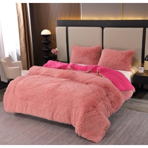 Pilota Super Pufoasă CoCoLiNo Fluffy cu Blăniță Sherpa Asortată, 200x230 cm, 4 kg, 2 Fețe de Pernă Asortate, 50x70cm – Căldură Instantă și Confort de Lux pentru Nopți Reci, Pudra