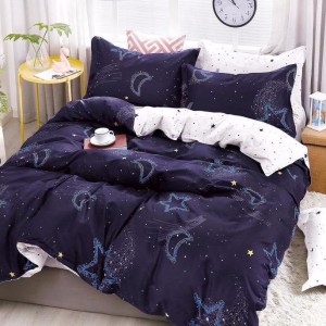 Lenjerie pat dublu, Finet Soft, cu ELASTIC, 4 PIESE, Bleumarin, stelute