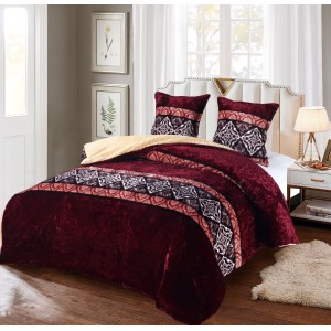 Pilota CoCoLiNo Frizzy cu blanita, matlasata, 200x230cm, cu fete de perna 60x60cm, Grena, model elegant