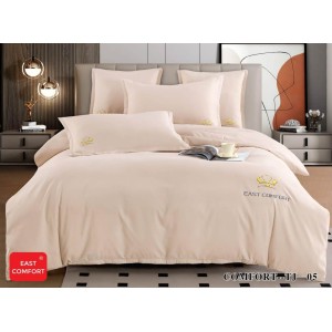 Lenjerie Pat Dublu Premium HoReCa 6 Piese,  Finet cu Logo Brodat EAST COMFORT - Confort și Eleganță pentru Hoteluri și Pensiuni, Bej