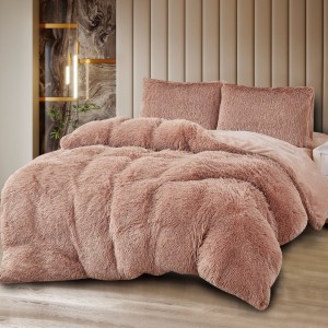 Lenjerie Cocolino Fluffy Super Pufoasă, Set 4 Piese, Pat Dublu, Cearșaf cu elastic – Căldură și Confort Premium, Ideală pentru Nopți Friguroase, Bej inchis