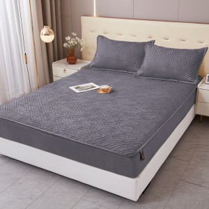 Husă Matlasată Tip Topper din Catifea 160x200cm, cu 2 Fețe de Pernă 50x70cm -  Somn Odihnitor și Susținere pentru Spate, Gri inchis