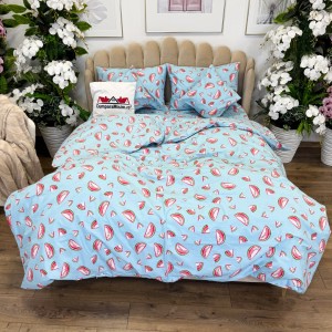 Lenjerie de Pat Dublu, Bumbac Ranforce, 6 piese, Croită cu Grija in Atelierul Cumparamisim - Lux Suprem, Rafinament Desăvârșit, Confort Regal, Bleu, Roz, pepene 