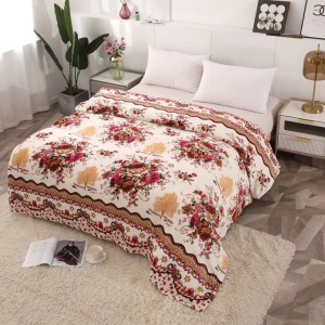 Patura pufoasa cocolino 200x230cm, 240g/mp, Bej, flori, copaci