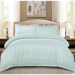 Lenjerie HoReCa, pat dublu, Damasc Finetat Deluxe cu Elastic, 4 piese, Aqua