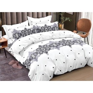 Lenjerie pat dublu,  FINET, 6 piese, Alb, buline, model clasic