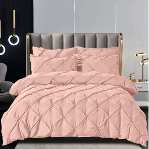 Lenjerie pat dublu,  FINET, 6 piese, cu PLIURI BRODATE, Jojo Home, Roz prafuit