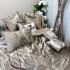 Set Luxury:  Lenjerie de Pat dublu, din Catifea Royală Velvetto, 6 piese si Draperie cu inele încastrate, 2buc x 150x245cm, cu Șnur Magnetic și Față de Pernă Decorativă, Bej [9]