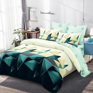 Lenjerie Pat Dublu,  FINET, 6 piese, Crem, Verde, Forme Geometrice