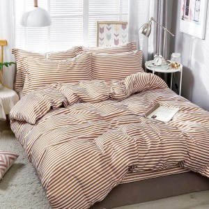 Lenjerie pat dublu, Finet Soft, cu ELASTIC, 4 PIESE, Maro, dungi