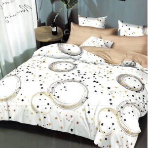 Lenjerie pat dublu,  FINET, 6 piese, Auriu, stelute