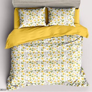 Lenjerie pat Single, BUMBAC 100% Percal, cu 2 Fețe, 4 piese, Alb, Galben, Flori