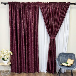 Draperie Catifea MYKONOS cu valuri rafinate aurii, 140cm latime x 260cm înălțime, cu TIV LAT, Grena - V10