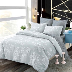 Lenjerie pat dublu,  FINET, cu elastic, 6 piese, Gri, Flori