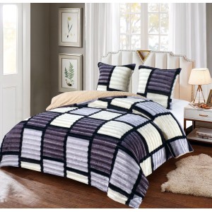 Pilota CoCoLiNo Frizzy cu blanita, matlasata, 200x230cm, cu fete de perna 60x60cm, Crem, Gri, patratele