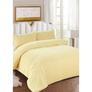 Lenjerie de Pat Dublu Premium Cocolino Teddy Bear, 4 Piese – Pluș Gofrat de Lux, Confort și Eleganță Suprema, Galben