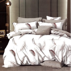 Lenjerie pat dublu,  FINET, 6 piese, cu ELASTIC, Grej, pene