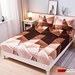 Cearșaf cu Elastic Cocolino 180x200x25 cm – Set cu 2 Fețe de Pernă, Gros și Pufos, Calitate Premium pentru Confort și Eleganță, Maro, Bej, forme geometrice