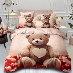 Lenjerie de Pat Dublu,  Finet, 6 piese, Imprimeu 3D Digital Realist, Exact ca în Poză – Culori Durabile, Vopsea Skin-Friendly și Întreținere Ușoară, Bej,Maro, Roz, ursuleti