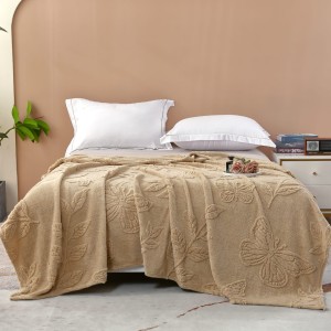 Patura CoCoLiNo, model grofat cu model in relief, 200x230cm, bej, fluturi