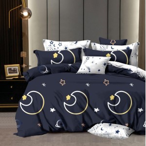 Lenjerie pat dublu,  FINET, 6 piese, Bleumarin, stelute