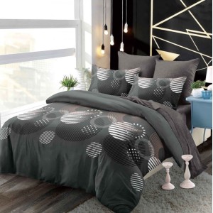 Lenjerie pat dublu,  FINET, cu elastic, 6 piese, Gri, Cercuri