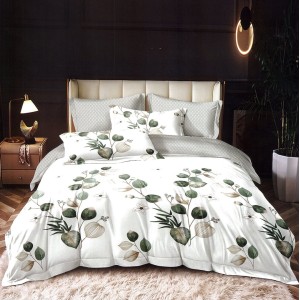 Lenjerie pat dublu, FINET, 6 piese, Gri-Verde, frunze Lenjerie pat dublu, FINET, 6 piese, Gri-Verde, frunze