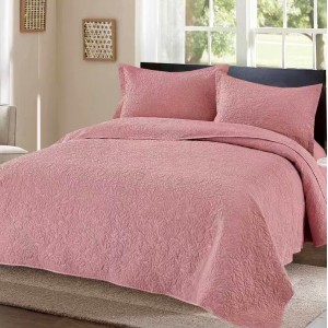 Cuvertura pat dublu din Bumbac Satinat Superior, 3 PIESE, Roz
