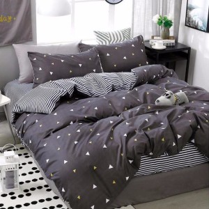 Lenjerie pat dublu, Finet Soft, cu ELASTIC, 4 PIESE, Gri, forme geometrice