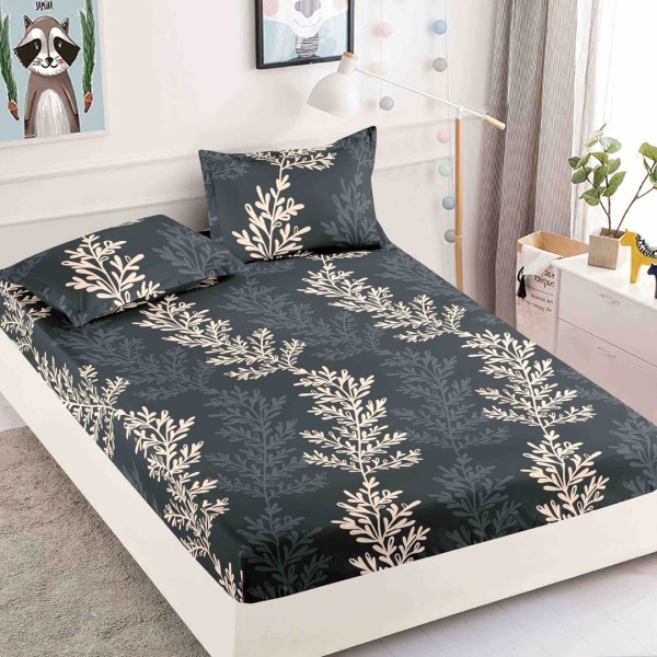 Cearsaf cu elastic, Bumbac FINET, 160/180x200cm, 2 fete de perne 50x70cm, Jojo Home, Gri, crengute [1]