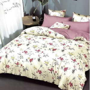 Lenjerie pat dublu,  FINET, 6 piese, Galben-Roz, floricele