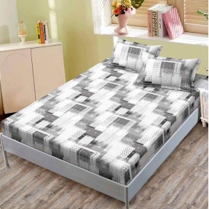 Cearsaf cu elastic, FINET, 160x200cm, 2 fete de perne 50x70cm, Gri, abstract