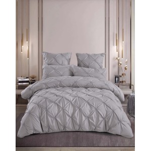 Lenjerie de Pat Premium din  Finet cu Pliuri Brodate, 6 Piese, Nesifonabilă și Durabilă, Gri deschis