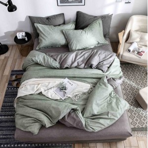 Lenjerie pat 1 PERSOANA, 4 piese, cu ELASTIC,  Gri-Verde