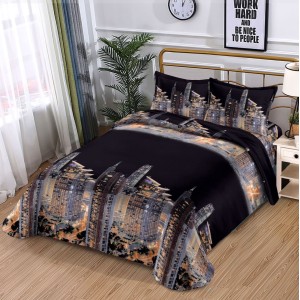 Lenjerie pat dublu, 4 piese, IMPRIMEU 3D Multiplicat, Microfibra, Negru, oras Lenjerie pat dublu, 4 piese, IMPRIMEU 3D Multiplicat, Microfibra, Negru, oras