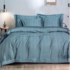 Lenjerie HoReCa DeLuxe, pat dublu, Damasc cu Dunga latã de 3cm, 6 piese, Turquoise
