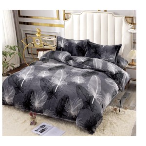 Lenjerie pat dublu, Super Pufoasa COCOLINO, 4 piese, cu ELASTIC, Gri, pene