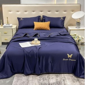 Set luxury cu PILOTA de VARA, din MATASE SATINATA, 4 piese, Bleumarin Set luxury cu PILOTA de VARA, din MATASE SATINATA, 4 piese, Bleumarin