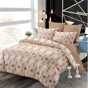Lenjerie pat dublu,  FINET, cu elastic, 6 piese, Bej, model oriental