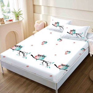 Cearsaf cu elastic, FINET, 160x200cm, 2 fete de perne 50x70cm, Alb, Albastru, Roz, Bufnite  – confort și eleganță pentru patul tău