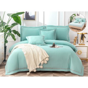 Lenjerie pat dublu, Bumbac Fin Texturat, CEARSAF CU ELASTIC, 6 piese, Menta