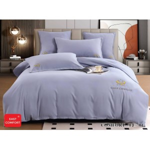 Lenjerie Pat Dublu Premium HoReCa 6 Piese,  Finet cu Logo Brodat EAST COMFORT - Confort și Eleganță pentru Hoteluri și Pensiuni, Gri albastrui