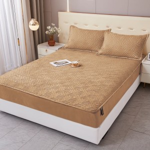 Husă Matlasată Tip Topper din Catifea 160x200cm, cu 2 Fețe de Pernă 50x70cm -  Somn Odihnitor și Susținere pentru Spate, Maro deschis