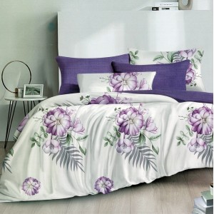 Lenjerie pat dublu,  FINET, 6 piese, Lila, flori