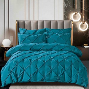 Lenjerie pat dublu,  FINET cu ELASTIC, 6 piese, PLIURI BRODATE, Jojo Home, Turquoise