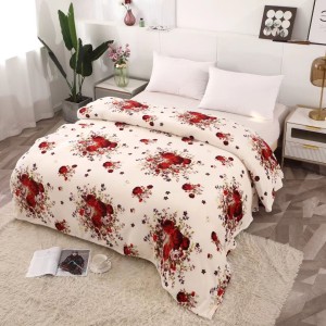 Patura pufoasa cocolino 200x230cm, 240g/mp, Rosu, flori