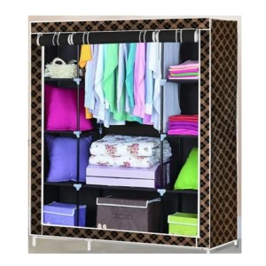 Dulap pliabil din material textil, triplu, 130 x 45 x 170 cm, maro